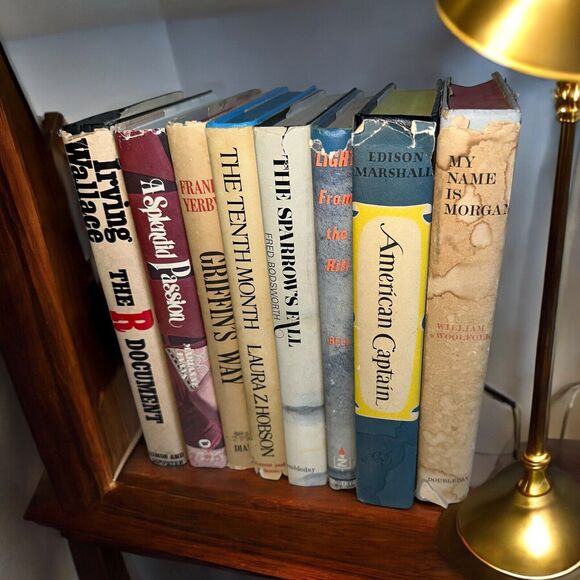 Antique Vintage Hardcover Ornate Books Shelf Home Decor Prop Set Staging 8 Lot - Picture 3 of 16